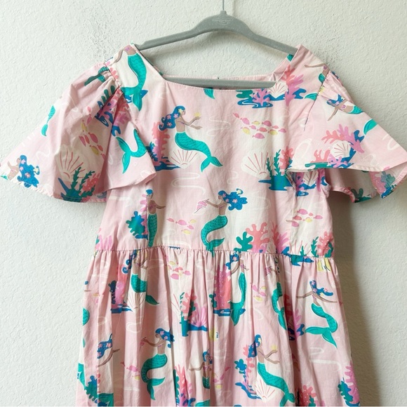Mini Boden Pink Mermaids Cotton Girls Sundress Flutter Sleeves Sz 8-9y - Picture 3 of 11